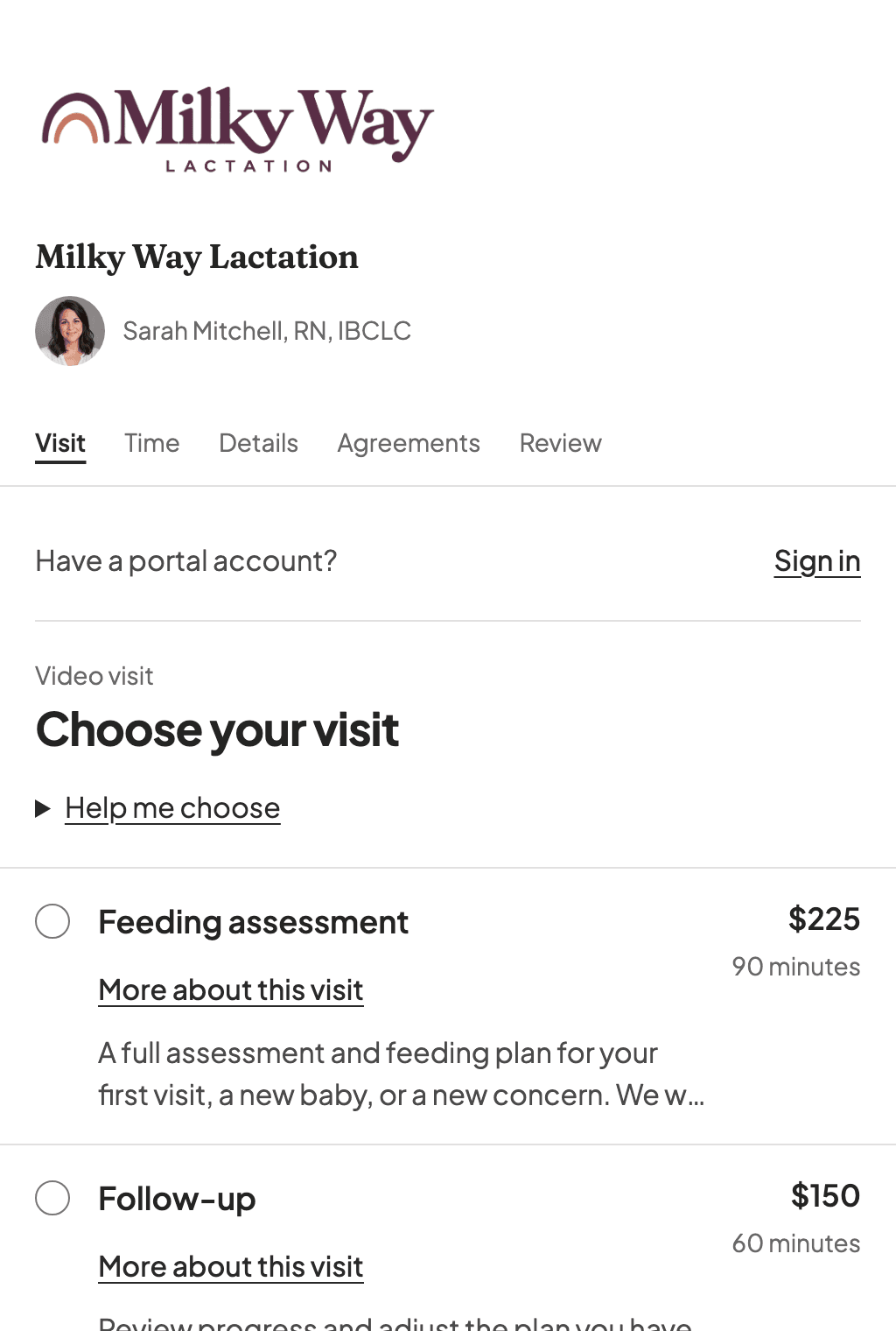 Sample booking Visit screen while the interactive walkthrough loads